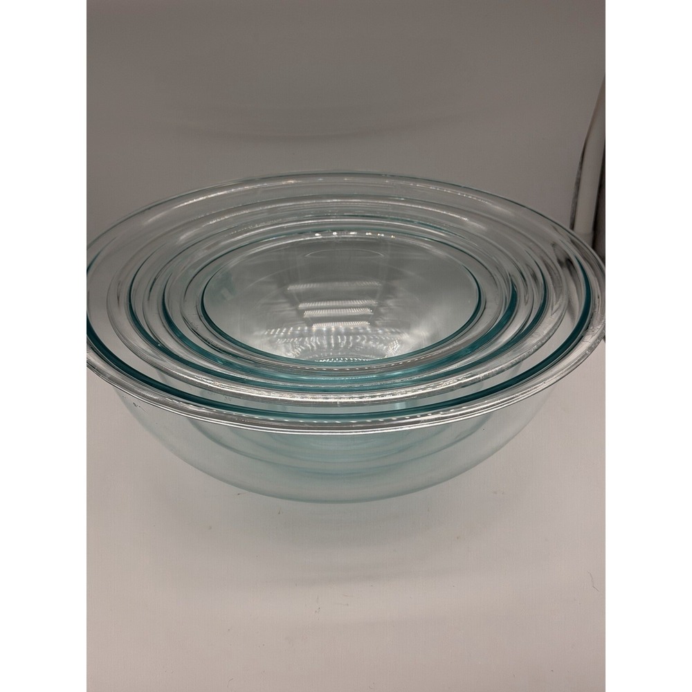 PYREX Set of 4 Nesting Tinted Blue Green Glass Mixing Bowls 322, 323, 325, 326